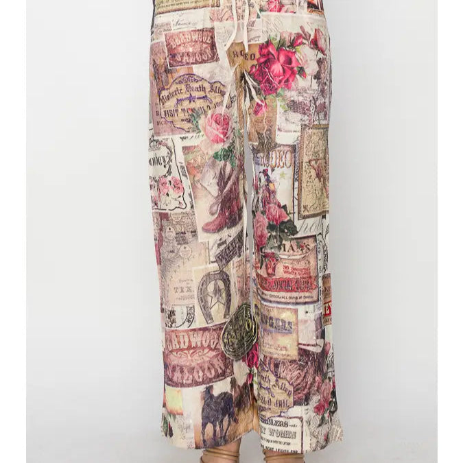 Relaxed Lace Patchwork Pants with Elastic Drawstring