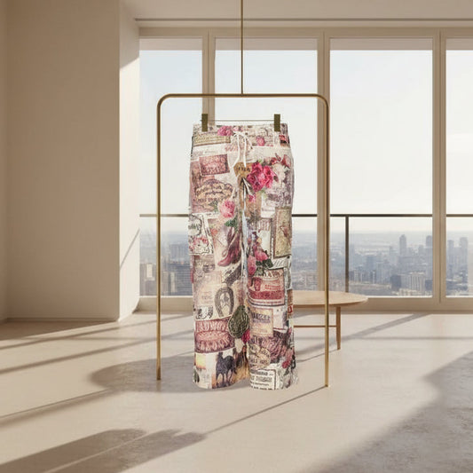 Relaxed Lace Patchwork Pants with Elastic Drawstring