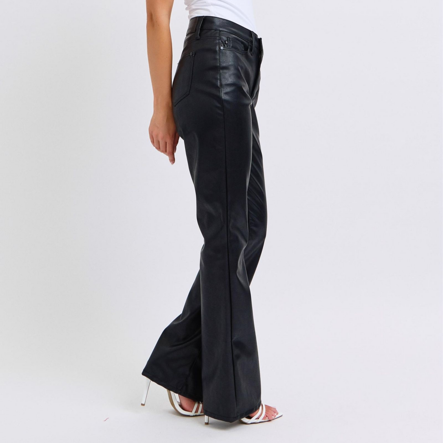 High Waist Tummy Control  Black Faux Leather Bootcut