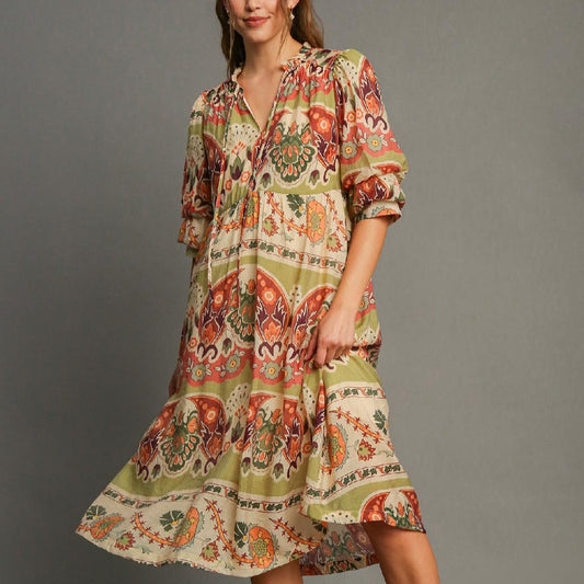 Border Print Midi Dress