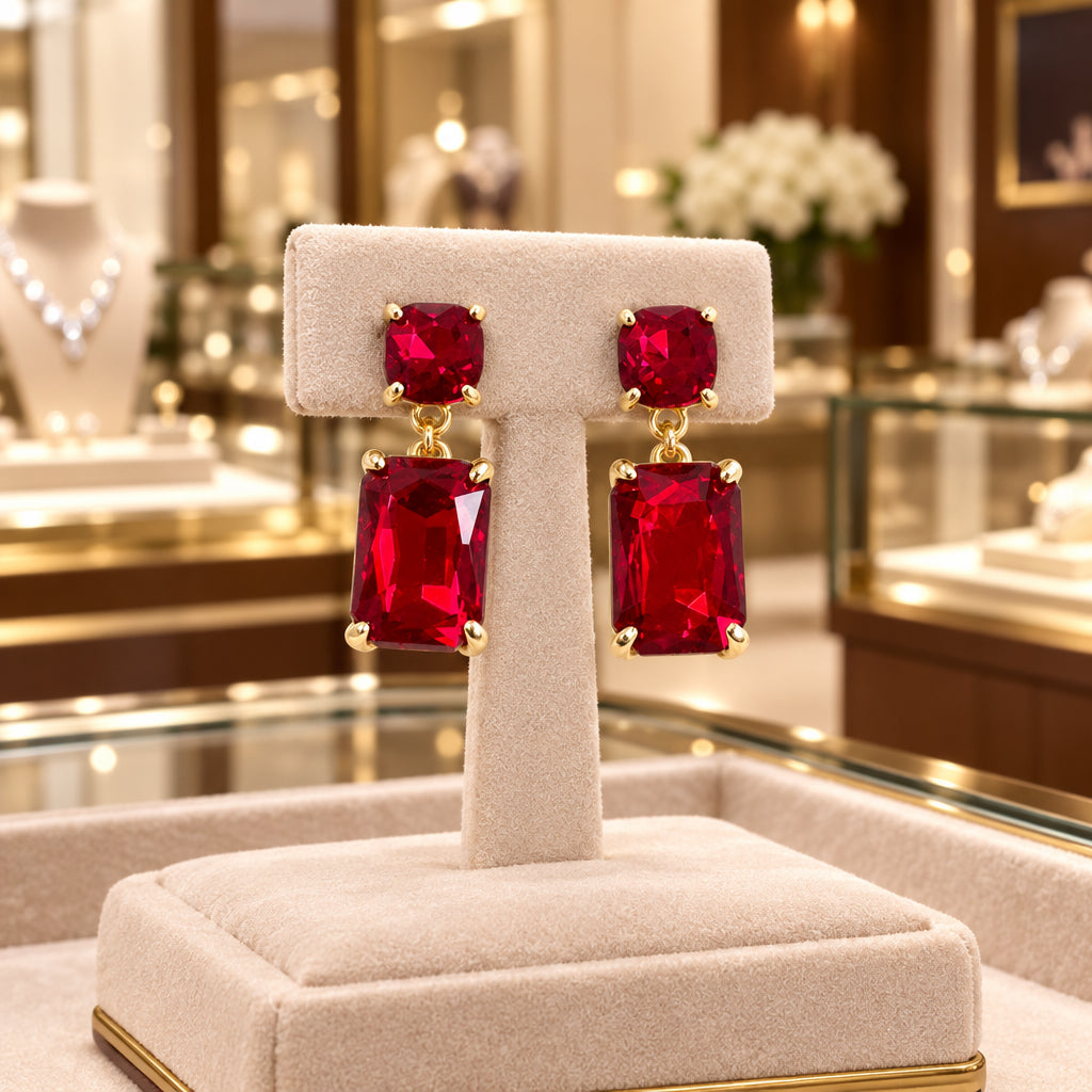 Red Crystal Double Drop 1.25" Earring