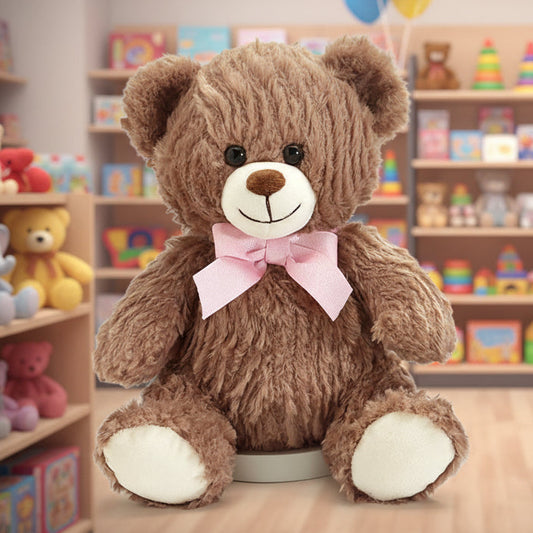 10" SOFT WAVY BROWN FUR WITH PINK BOW