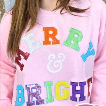 Merry & Bright Rhinestone Graphic Sweatshirt