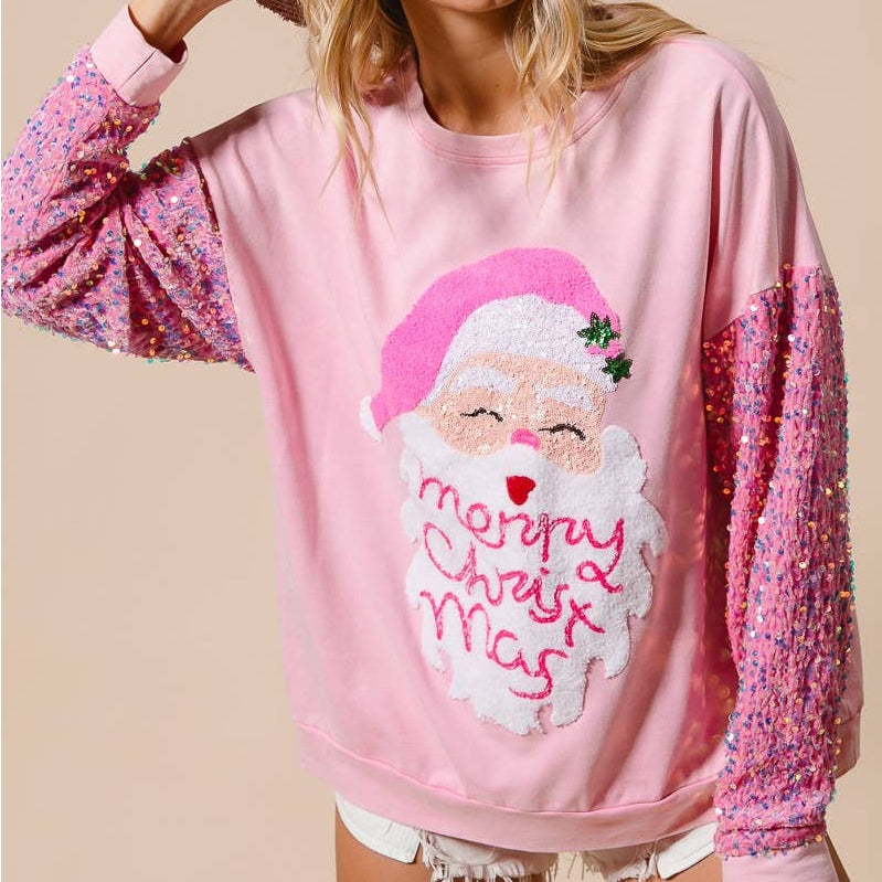 VELVET SEQUIN SANTA WASHED CHRISTMAS PULLOVER