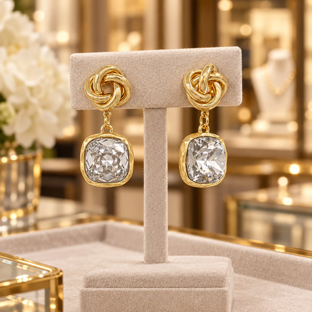 Clear Crystal Stone and Knotted 1.5" Earring