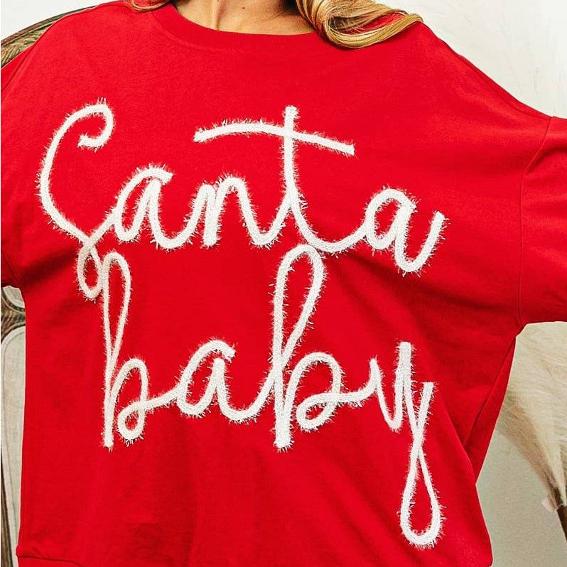 TINSEL SANTA BABY LETTERING CHRISTMAS SWEATSHIRT