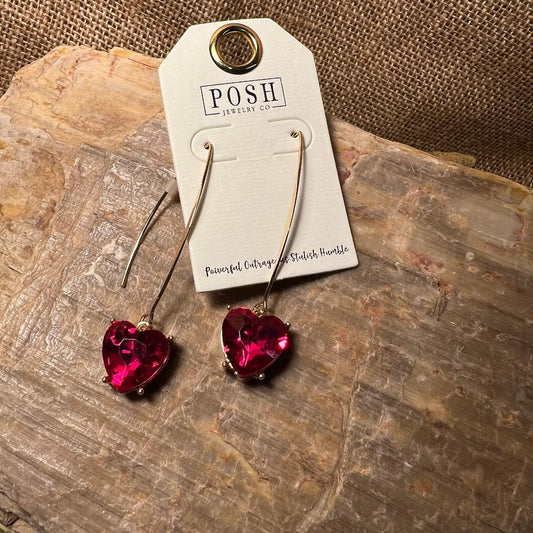 Pink Heart Crystal & Wire Earrings