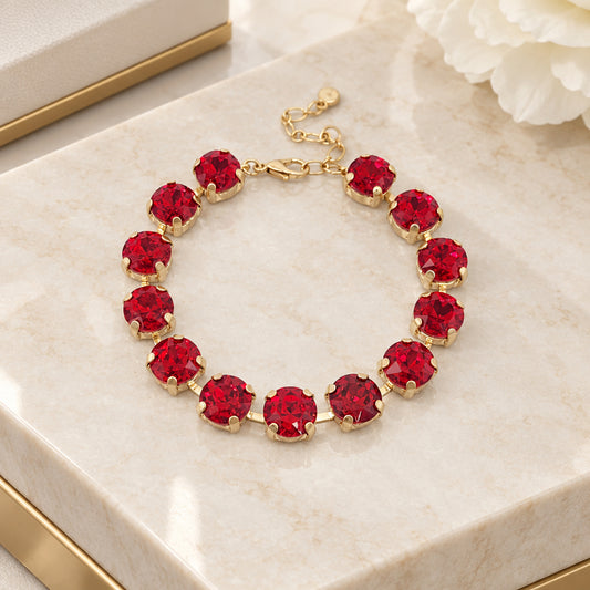 Red Square Stone with Gold Hinged 7.25" Bracelet