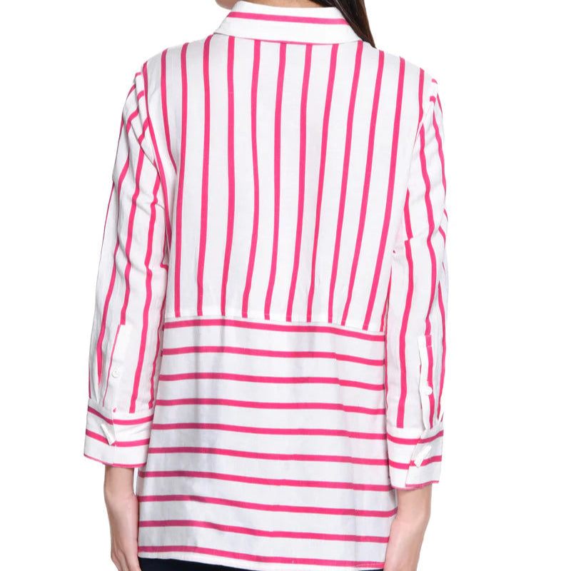 Print Button Front Shirt - Pink Stripe