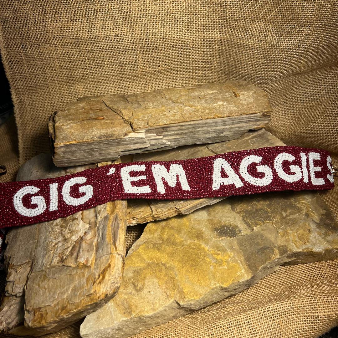 Gig'EM Aggies Maroon & White Beaded Handbag Strap