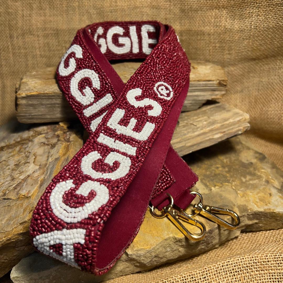 Gig'EM Aggies Maroon & White Beaded Handbag Strap