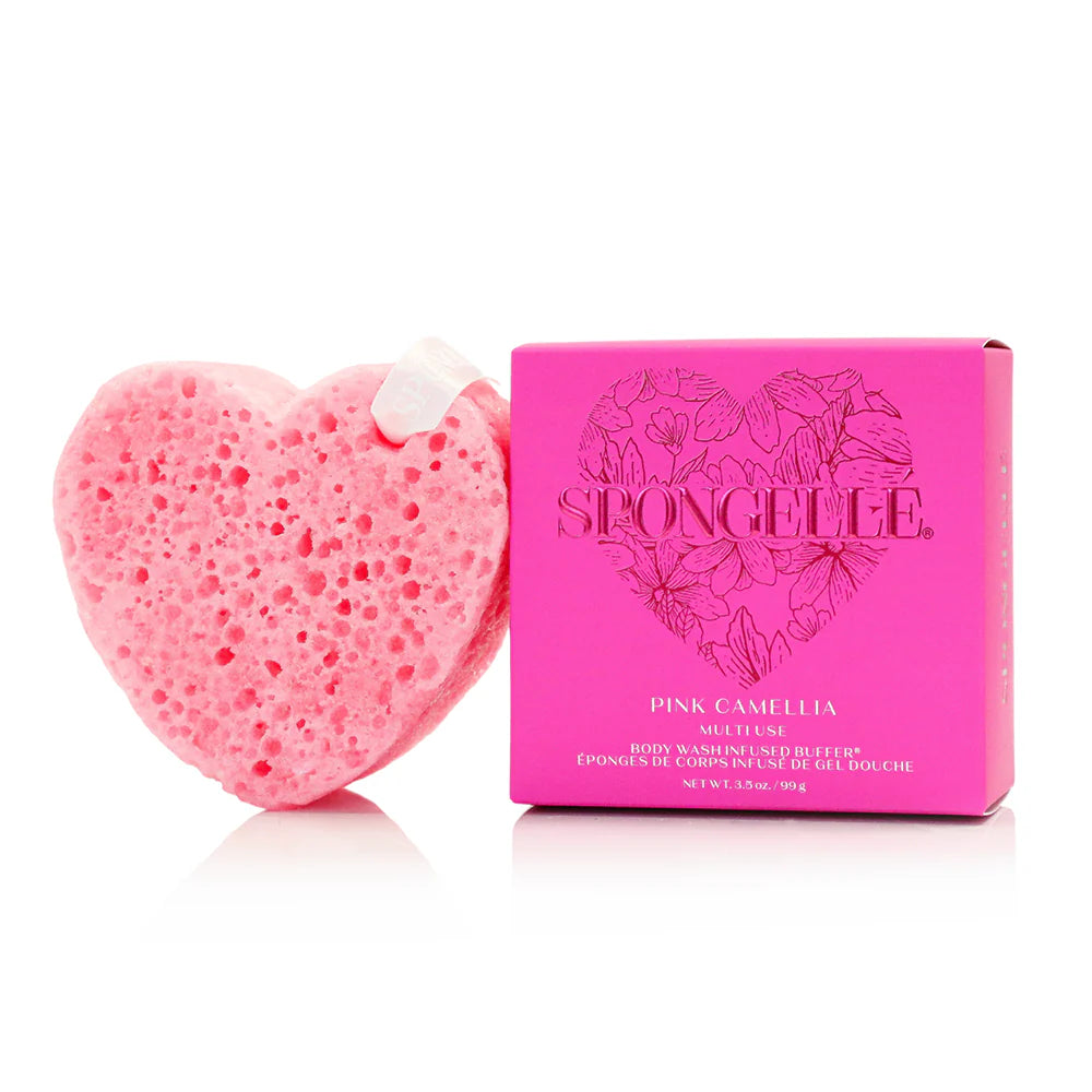 Pink Camellia Heart Buffer Bath Sponge