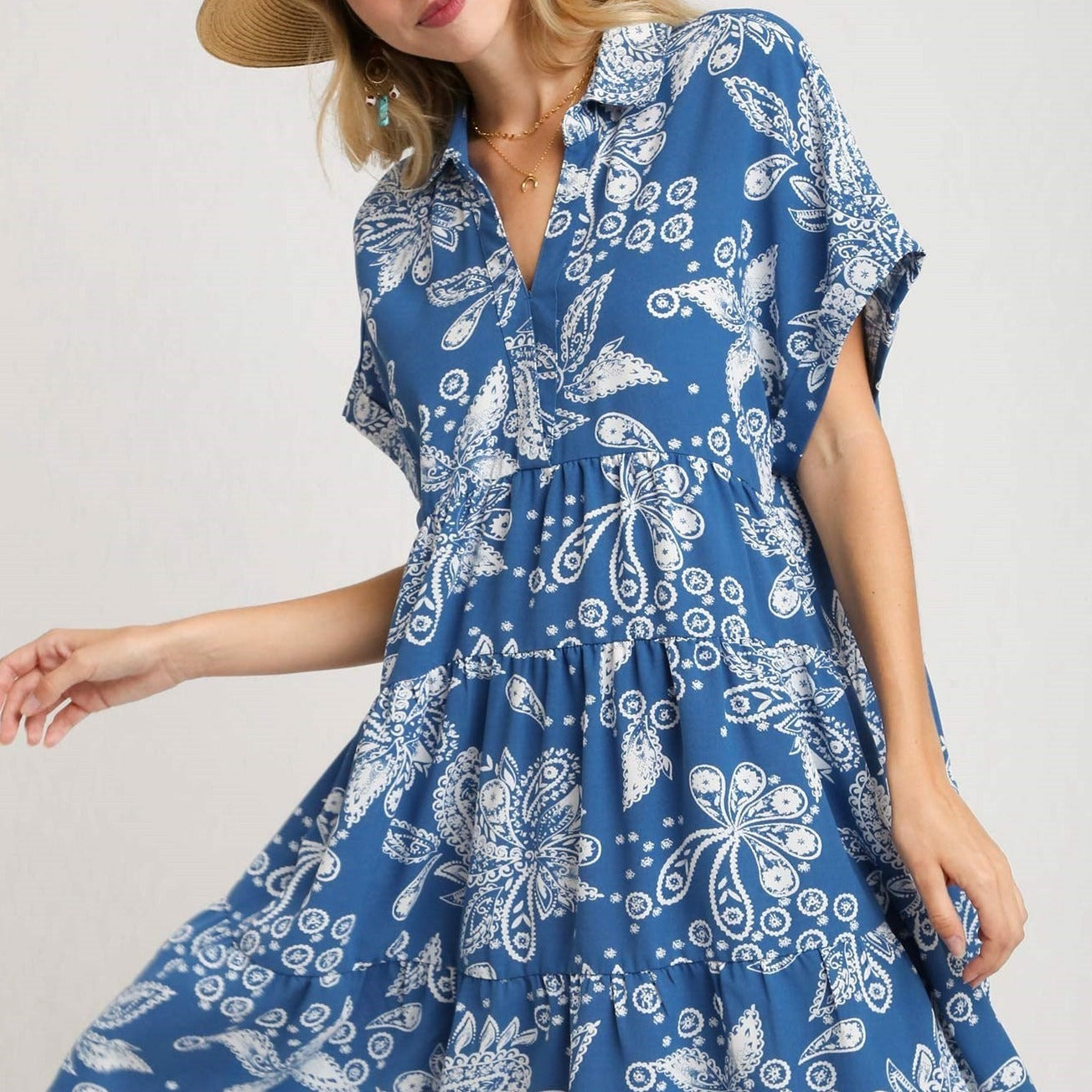 Paisley Print A-Line Tiered Collared Dress