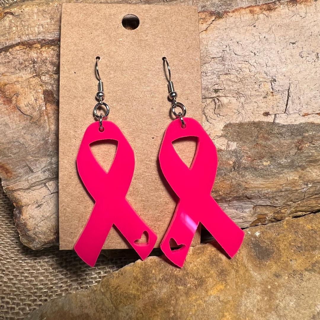 Breast Cancer Awareness Ribbon Dangle Acrylic Earrings