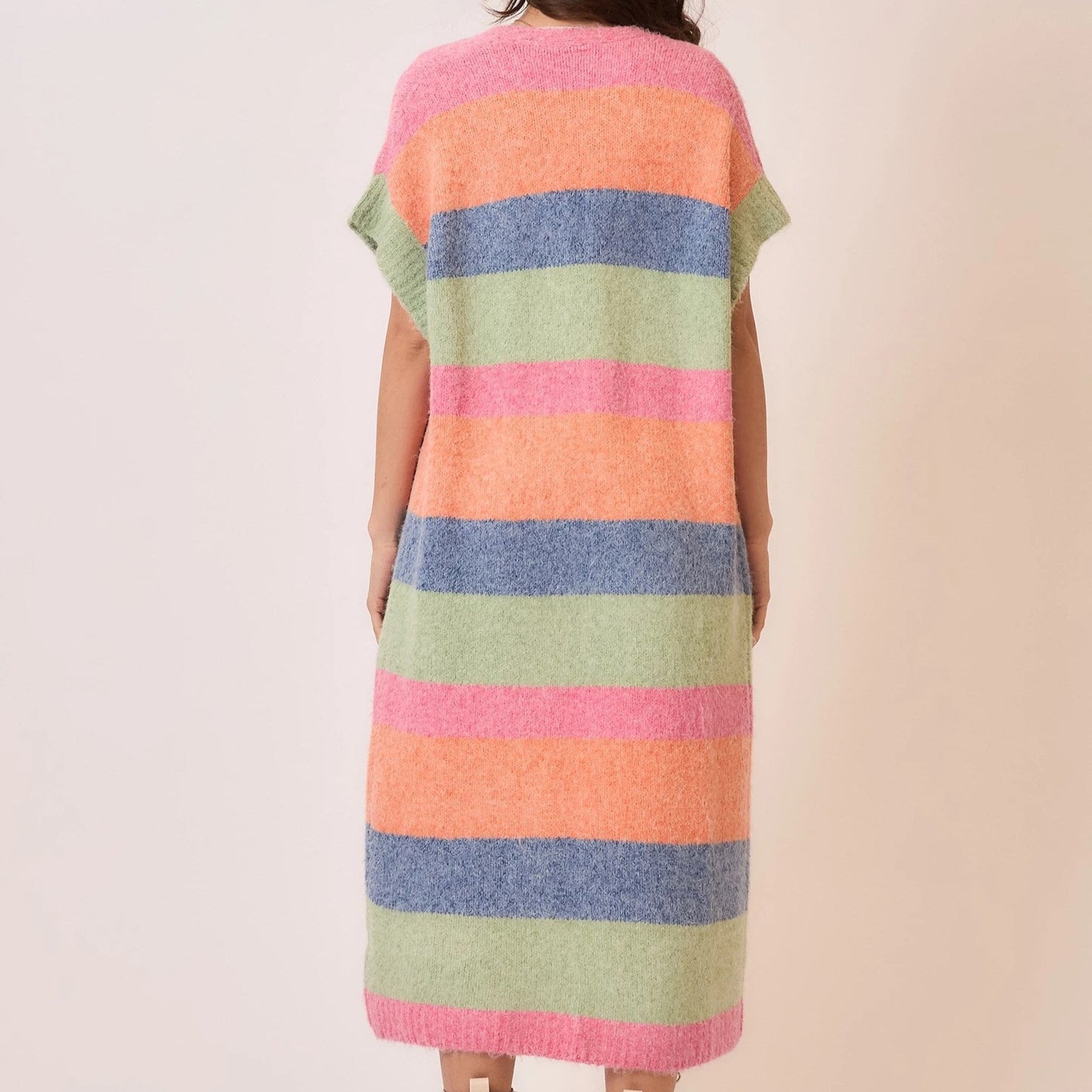 Color Block Sleeveless Knit Long Cardigan