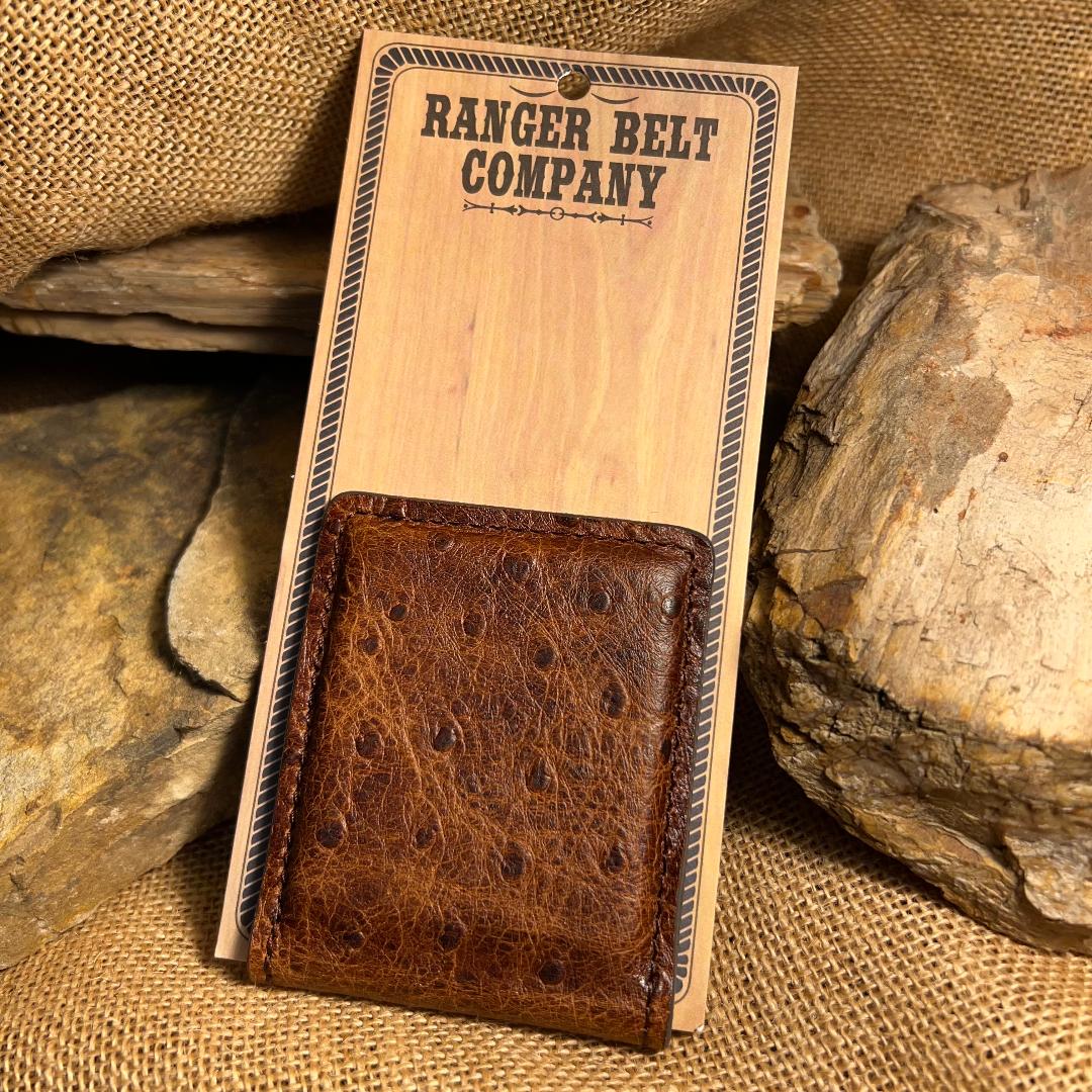 Ostrich Print Super Magnetic Cognac Money Clip