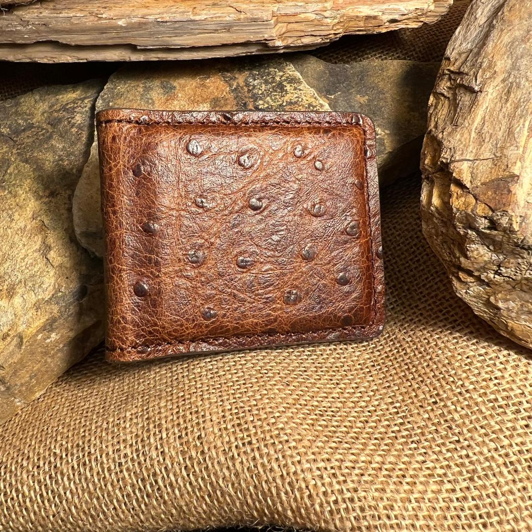 Ostrich Print Super Magnetic Cognac Money Clip