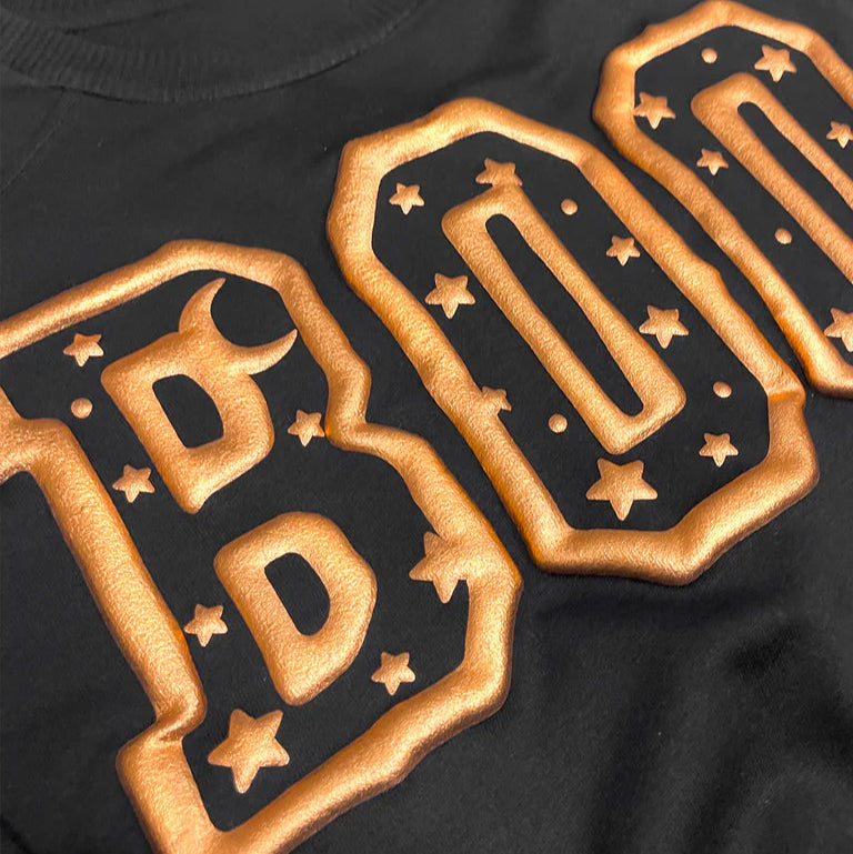 Boo Metallic Puff Long Sleeve Edgy Graphic Shirt