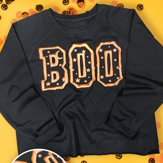 Boo Metallic Puff Long Sleeve Edgy Graphic Shirt