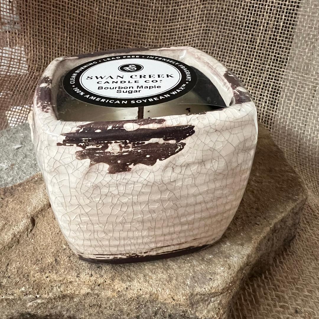 Vintage Square Bourbon Maple Sugar Candle Filled Pot