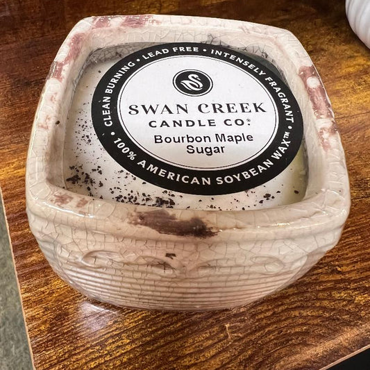 Vintage Square Bourbon Maple Sugar Candle Filled Pot