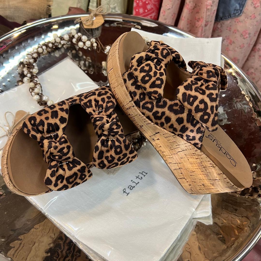 Bowed Up Leopard Wedge/Sandal