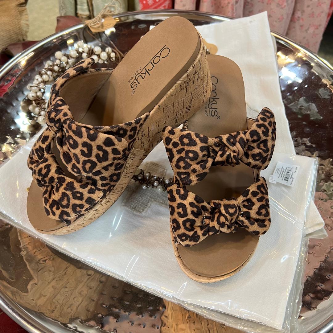 Bowed Up Leopard Wedge/Sandal
