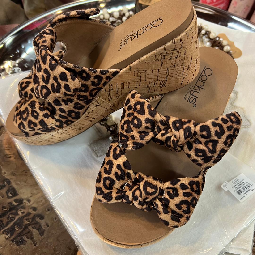 Bowed Up Leopard Wedge/Sandal