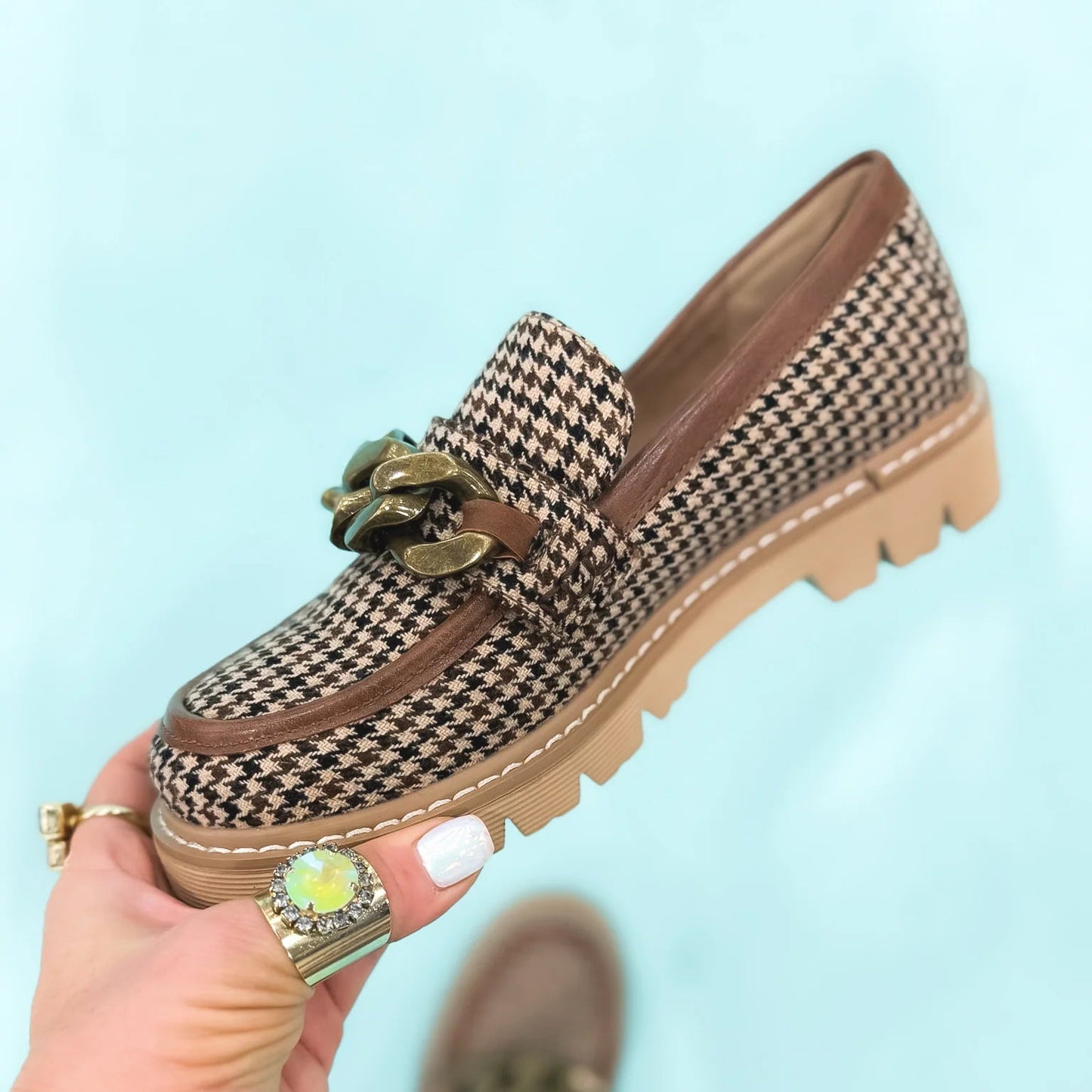 Corkys Not Literally Black Tan Houndstooth