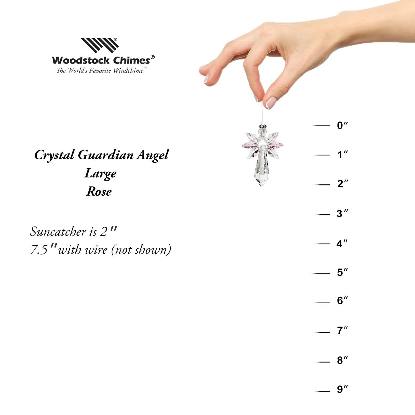 Crystal Guardian Angel Suncatcher - Large Rose