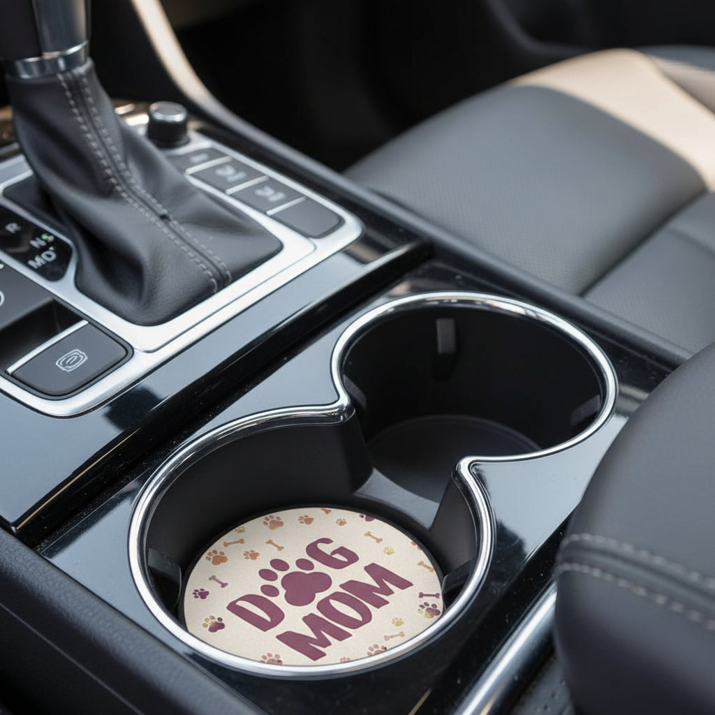 "Dog Mom" Round Car Coaster