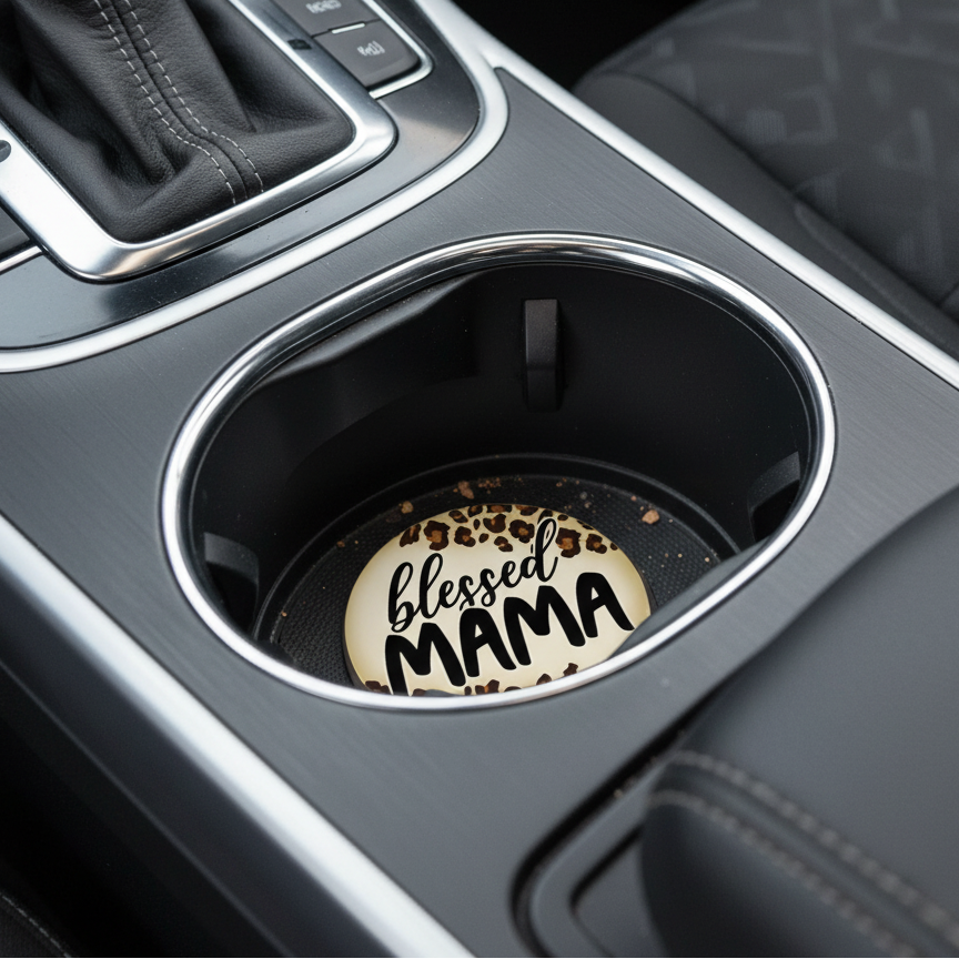 "Blessed Mama" Round Car Coaster
