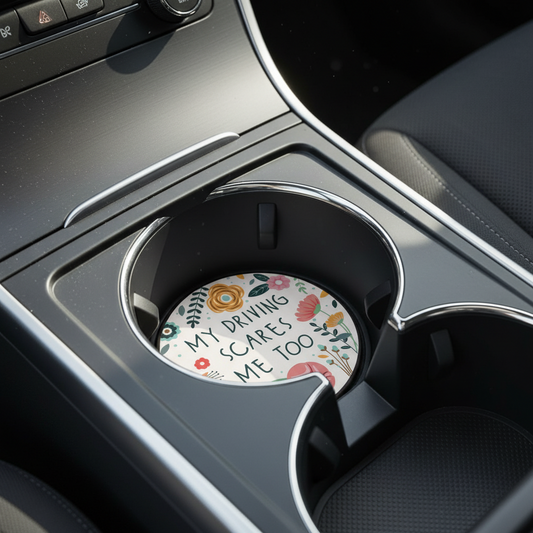 "Scares Me" Round Car Coaster