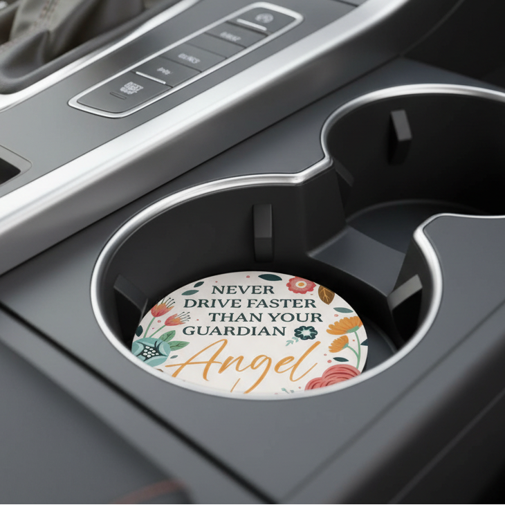 "Angel Can Fly" Round Car Coaster