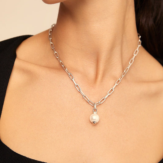 Sterling Silver-Plated Charm with White Pearl