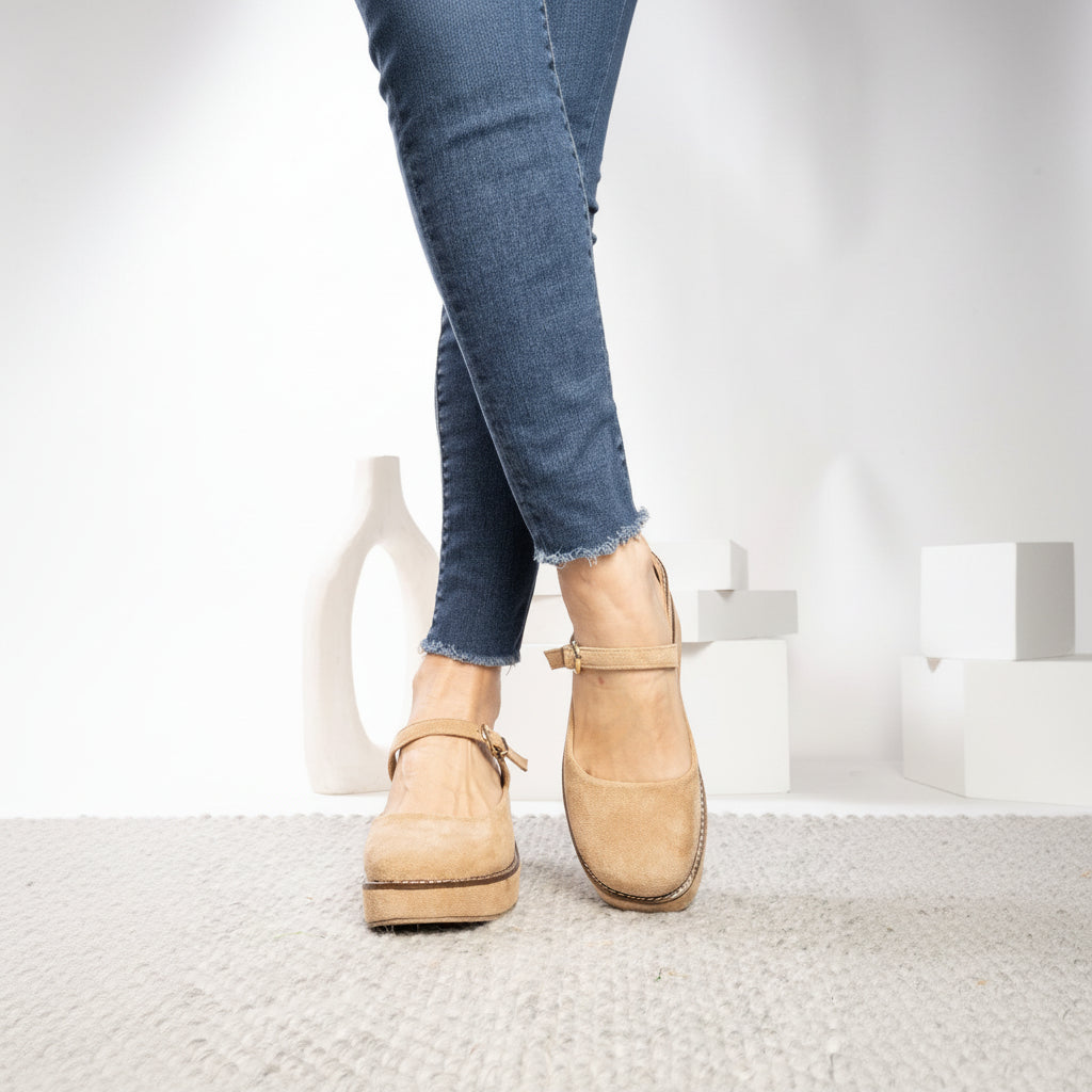 Corkys Me Time Camel Faux Closed Toe Wedge