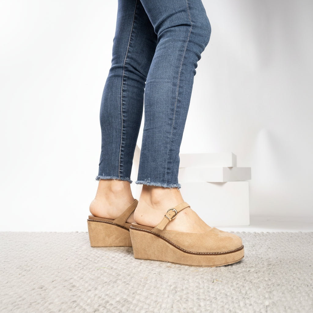 Corkys Me Time Camel Faux Closed Toe Wedge