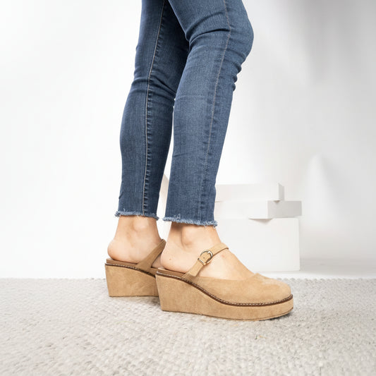 Corkys Me Time Camel Faux Closed Toe Wedge