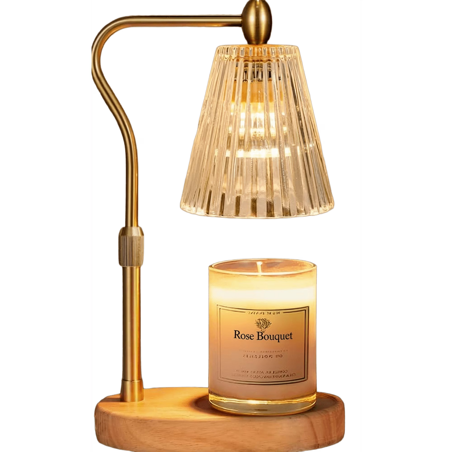 Candle Warmer Lamp with Fluted Amber Glass on Wood Base