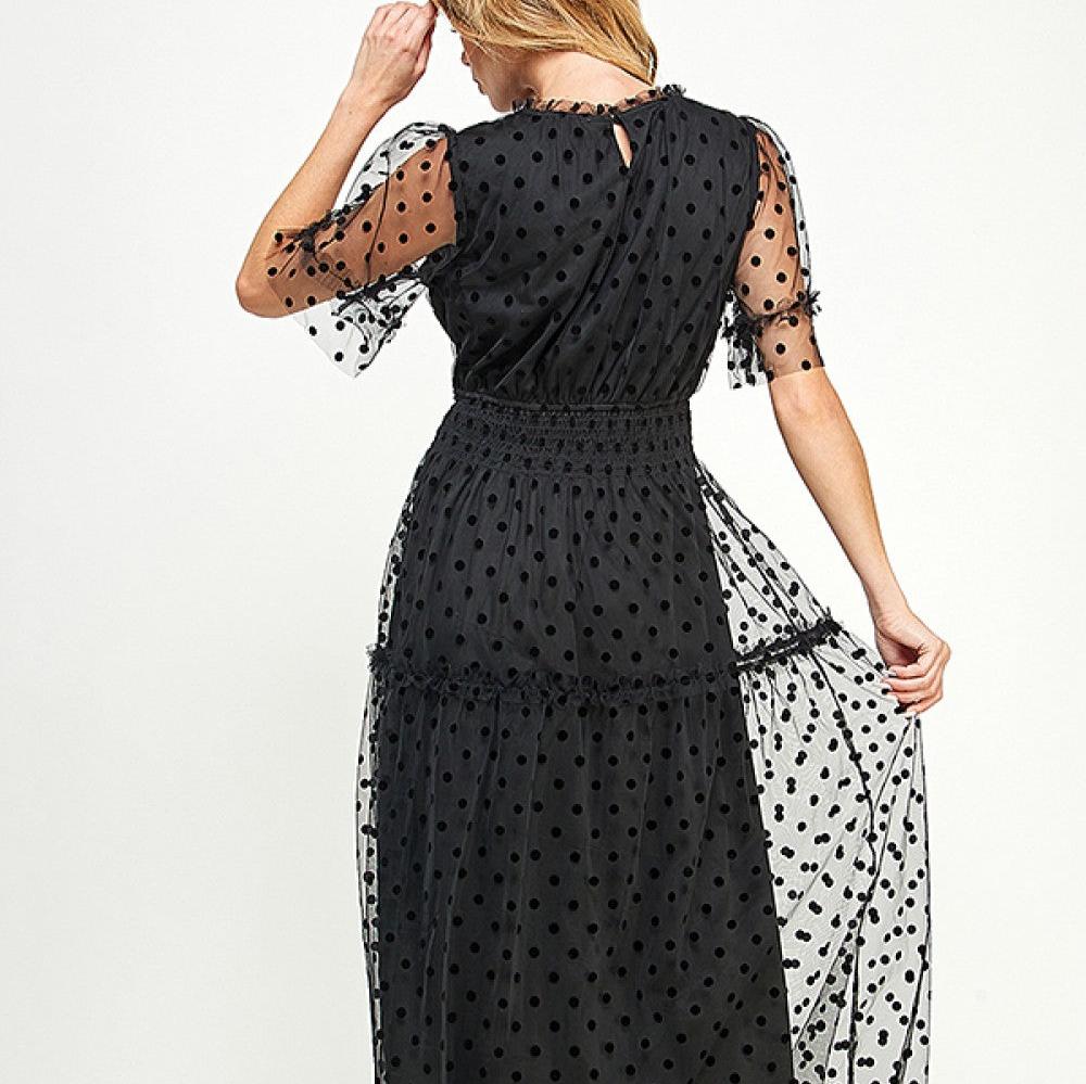 Polka Dot Mesh Midi Dress