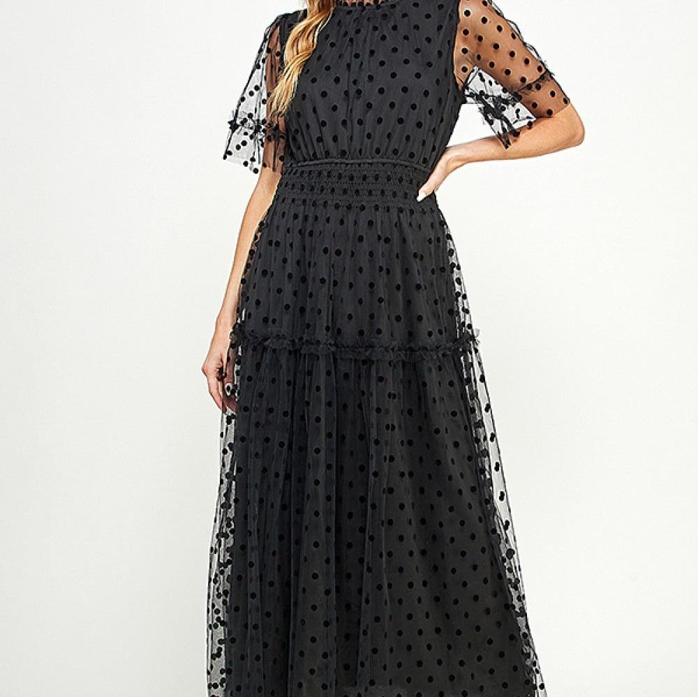 Polka Dot Mesh Midi Dress