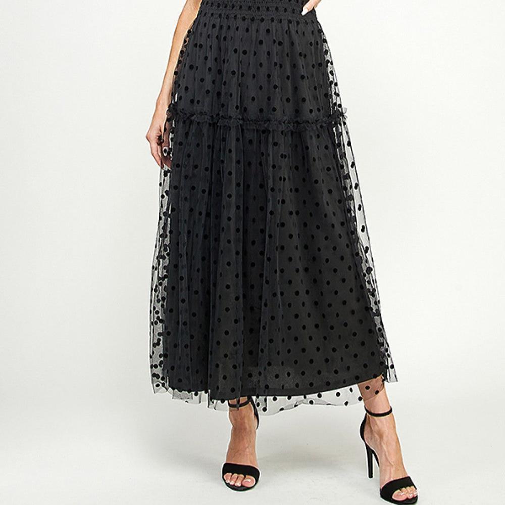 Polka Dot Mesh Midi Dress