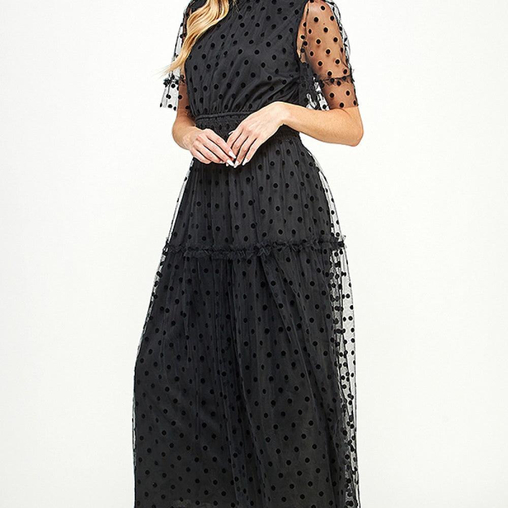 Polka Dot Mesh Midi Dress