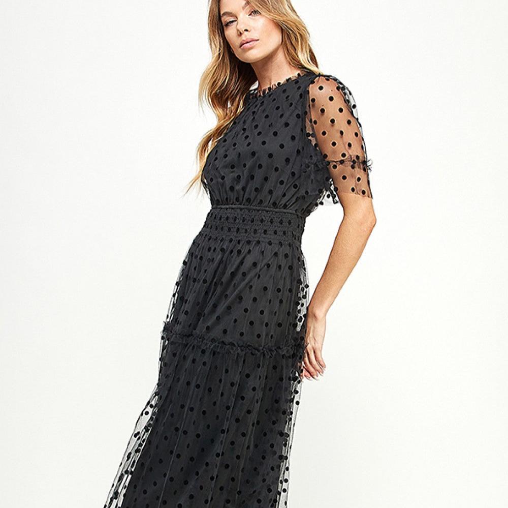 Polka Dot Mesh Midi Dress