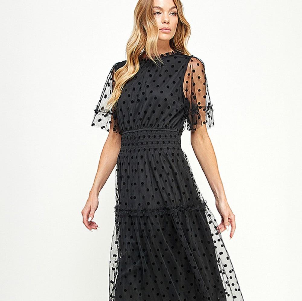 Polka Dot Mesh Midi Dress