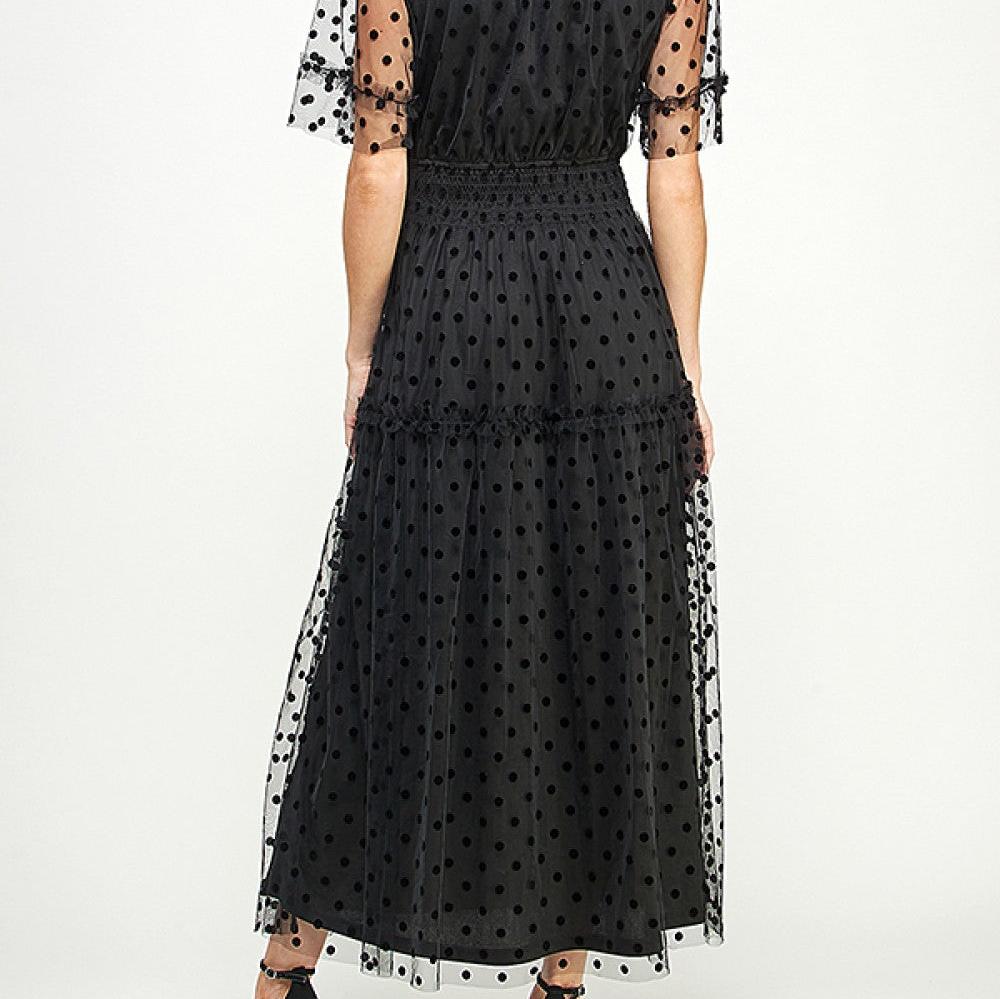 Polka Dot Mesh Midi Dress