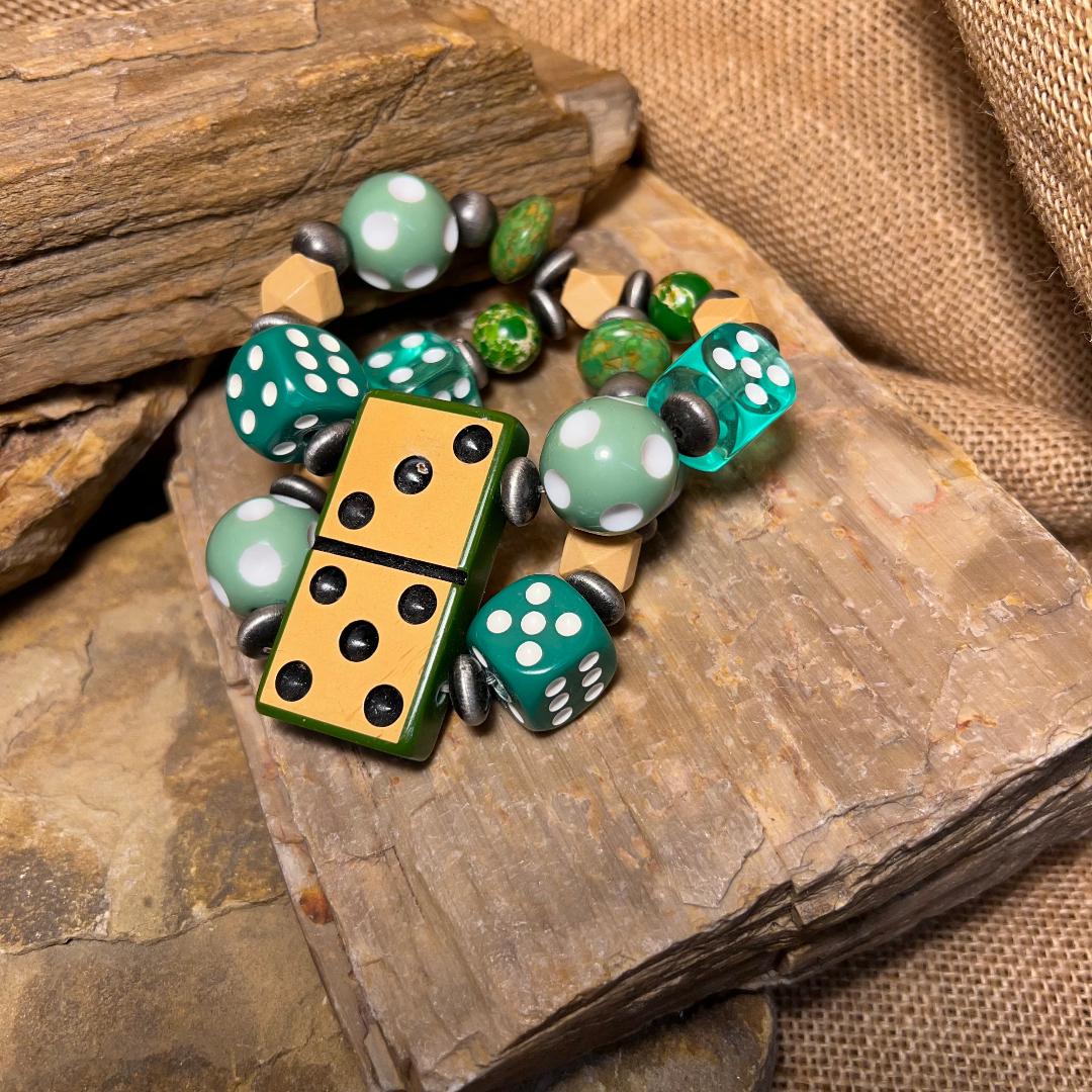 Vintage Green & Cream Domino Bead Bracelet