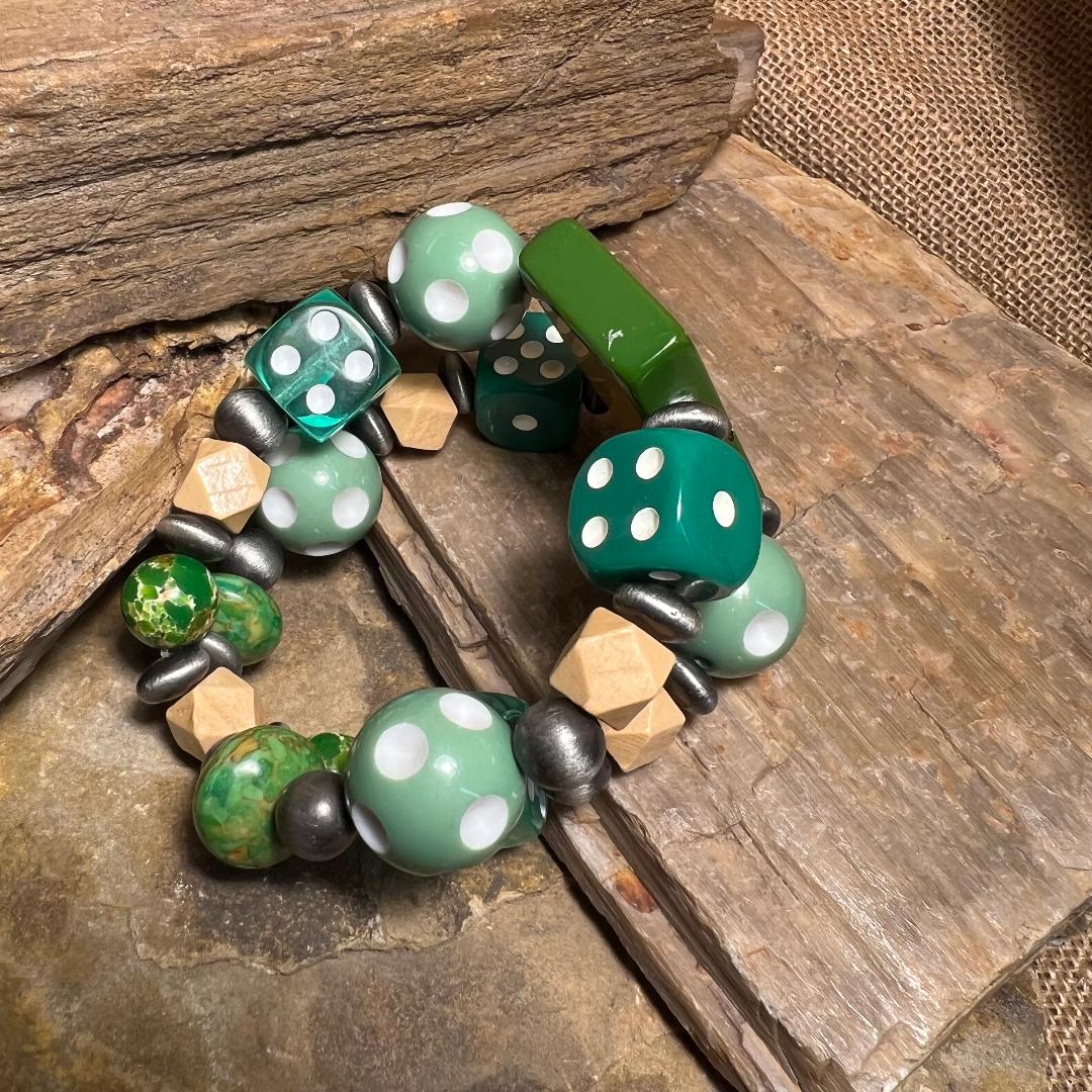 Vintage Green & Cream Domino Bead Bracelet