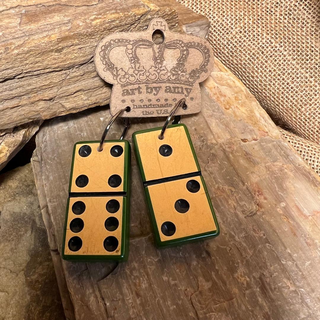 Vintage Green & Cream Domino Earrings