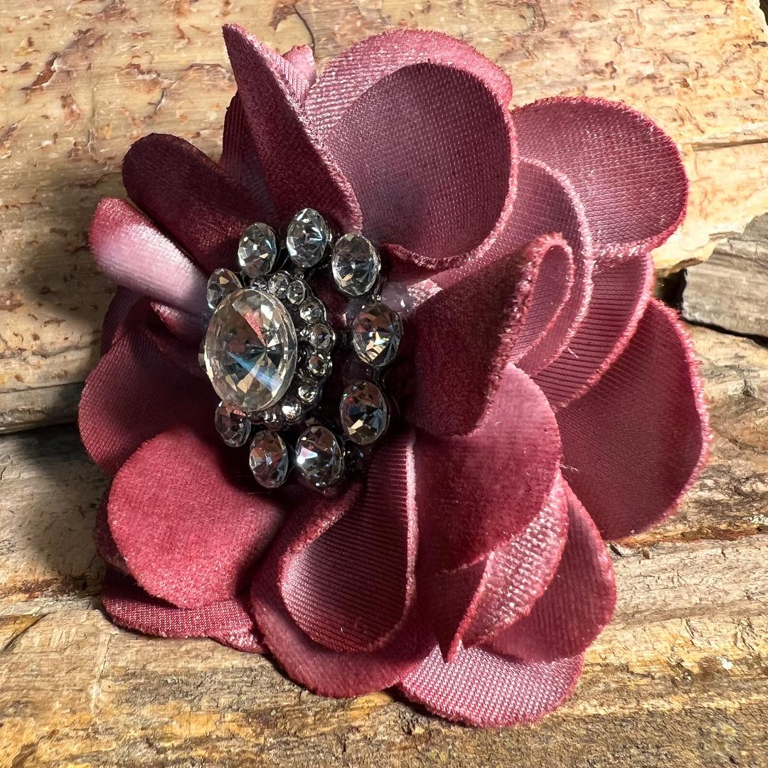 Embellished Vintage Deep Rose Floral Top or Scarf Slide